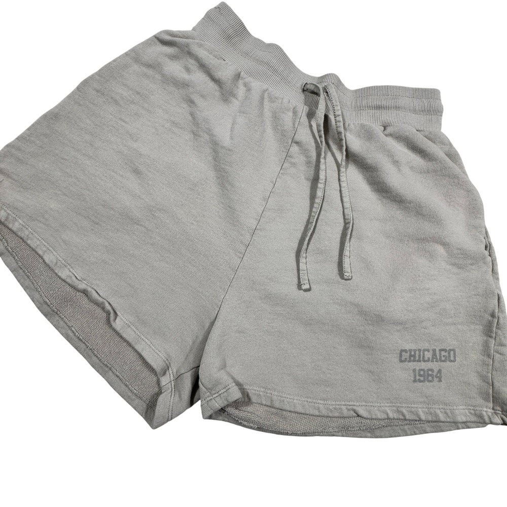 Zara Women's Chicago 1964 Sweat Shorts Grey‎ Taupe Cotton Drawstring Size Medium